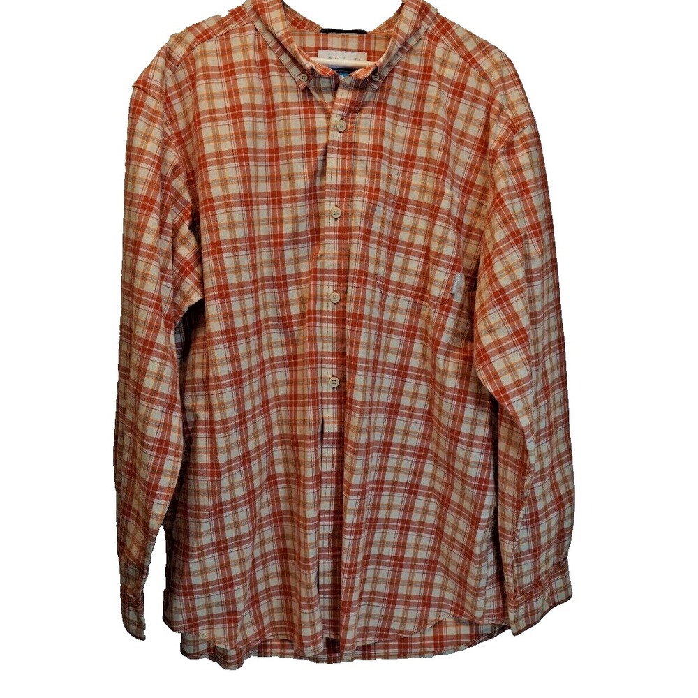 Columbia Men's Adult Sz XXL Button‎ Shirt Long Sleeve Plaid Orange Outerwear